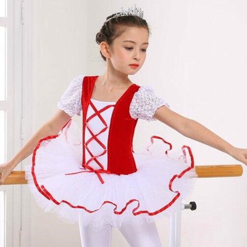 Girls ballet dance dresses  modern dance dress for kids children navy red velvet competition tutu skirt performance ballet dresses